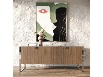 Pauline- Modern Walnut and Stainless Steel Sideboard Buffet