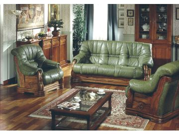 Pavese Italian Leather Sofa Set in Green Color