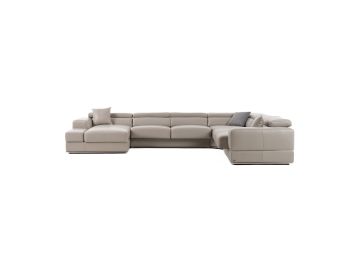 Pella - Modern Grey Italian Leather U Shaped Sectional Sofa
