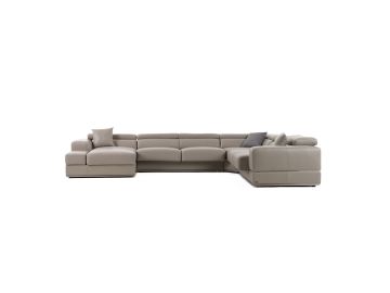 Pella - Modern Grey Italian Leather U Shaped Sectional Sofa