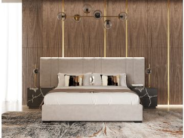 Penelope + Aspen - Modern Beige Velvet + Brown Ash Bedroom Set
