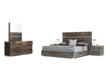 Queen Picasso Italian Modern Grey Lacquer Bedroom Set