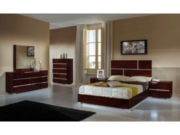 Picasso Italian Modern Ebony Lacquer Nightstand w/ LED Light