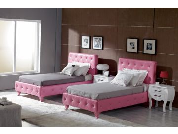 Monte Carlo Pink Leatherette Modern Bed with Crystals