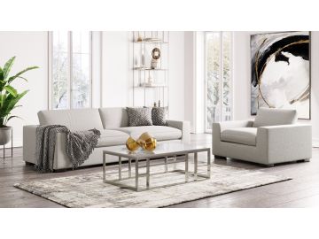 Poppy - Modern White Fabric Long Sofa
