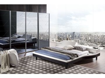 Portofino Modern White Leatherette Adjustable Bed w/ Built-In Nightstands