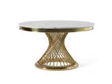 Potter - White Marble & Gold Stainless Steel Round Dining Table
