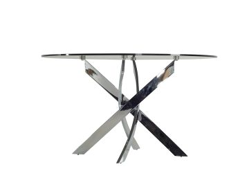 Pyrite Modern Smoked Glass & Chrome Round Dining Table