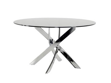 Pyrite Modern Smoked Glass & Chrome Round Dining Table