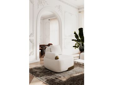 Rainier - Contemporary Off-White Fabric + Antique Brass Accent Chair