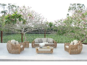 Sandra - Outdoor Beige + Wicker Sofa Set With End Table