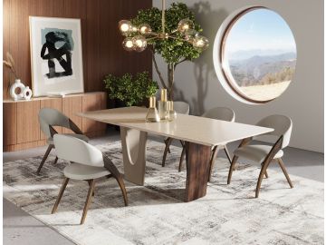 Brianna - Contemporary Marble and Cream/Walnut Dining Table