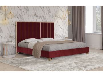 Reyes Modern Red Velvet & Gold Bed