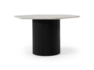Rivas - Modern White Marble + Black Hex Dining Table