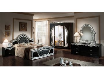 Rococo - Italian Classic Black & Silver Bedroom Set