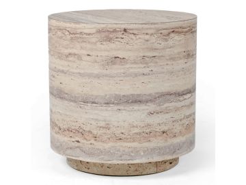Roma - Modern Faux Travertine Round End Table