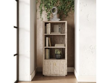 Roma - Modern Faux Travertine + Gold Bookcase