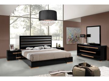 Queen Romeo Italian Modern Black & Rosegold Bedroom Set