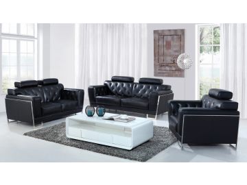 Huron Modern Black Leather Sofa