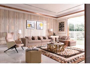 Euclid Modern Taupe Bonded Leather & Gold Large Sofa
