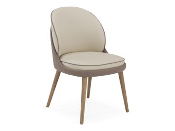 Pangea - Mid-Century Modern Cream & Taupe Vegan Leather + Grey Ash Dining Chair (Set of 2)