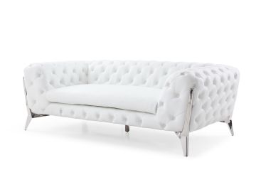 Catania Transitional White Leatherette & Stainless Steel Sofa Set
