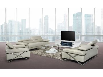 Powell Modern Light Grey Leather Sofa Set