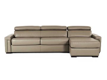 Sacha - Modern Stone Grey Leather Reversible Sectional Sofa Bed with Storage