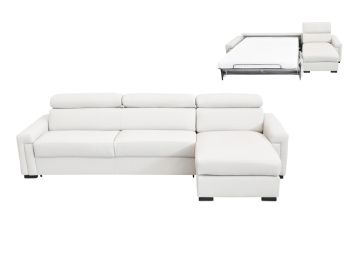 Lamod Italia Sacha - Modern White Leather Reversible Sectional Sofa Bed with Storage