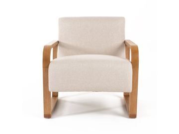 Sada - Mid-Century Modern Beige Linen + Chestnut Accent Chair