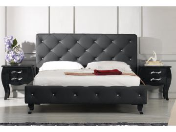 Monte Carlo Black Leatherette Modern Bed w/ Crystals