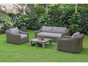 Sapelo Outdoor Beige Wicker Sofa Set