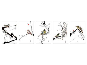Birds 5-Panel Acrylic Painting