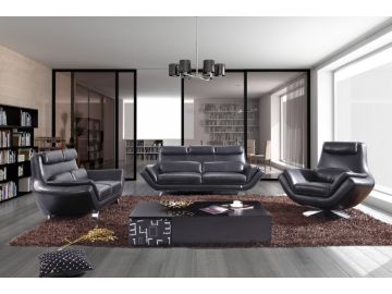 9009 Modern Black Leather Sofa Set
