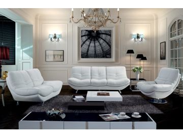 9034 Modern White Rounded Leather Sofa Set