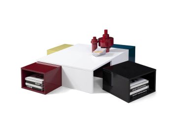 Modrest Ore Modern White Coffee Table With Colored Stools