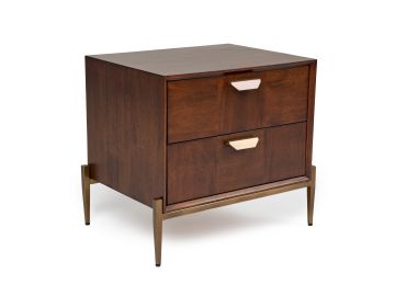 Shane - Modern Acacia & Brass Nightstand