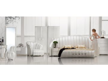 Sea Shell White Tufted Leather Platform Bed 