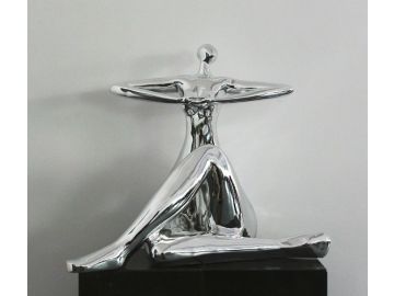 Lady Yoga - Modern Silver Polyresin Sculpture