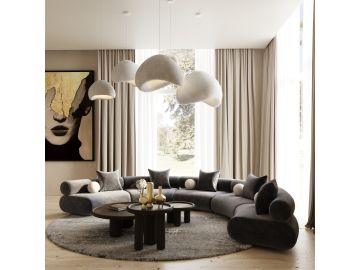 Simpson - Contemporary Dark Grey Fabric Curved Modular Sectional Sofa