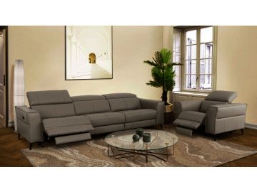 Nella - Modern Dark Grey Leather Sofa w/ Electric Recliners