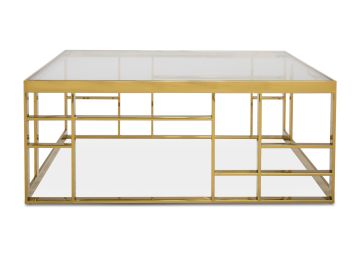 Stephen - Modern Glass & Gold Stainless Steel Square Coffee Table