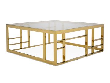 Stephen - Modern Glass & Gold Stainless Steel Square Coffee Table