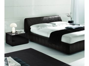 Strip bed in dark brown Kaiman leather