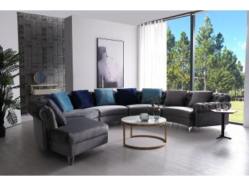 Darla - Modern Grey Velvet Curved Sectional Sofa
