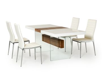 Sven Contemporary White & Walnut Floating Extendable Dining Table