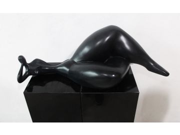 Napping Lady Modern Black Polyresin Sculpture