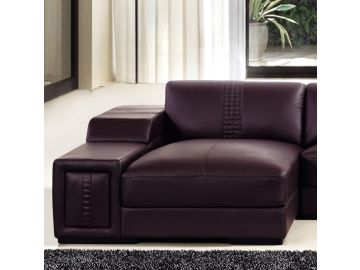 T132V Modern Bonded Leather Sectional Sofa w/ Light and Built-In Side Bookshelf