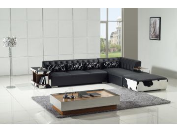 T152 Modern Black Leather and Cow Print Sectional Sofa
