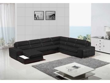 T225 Modern Black Leather Sectional Sofa